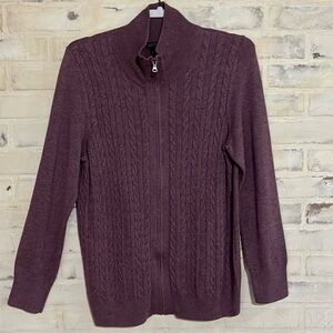 Talbots Purple Front Zip Cable Knit Sweater SzXL